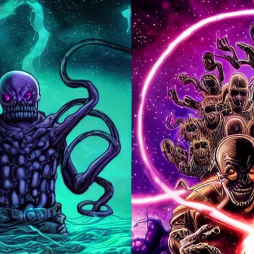 Prompt: vecna vs thanos in stranger things, realistic