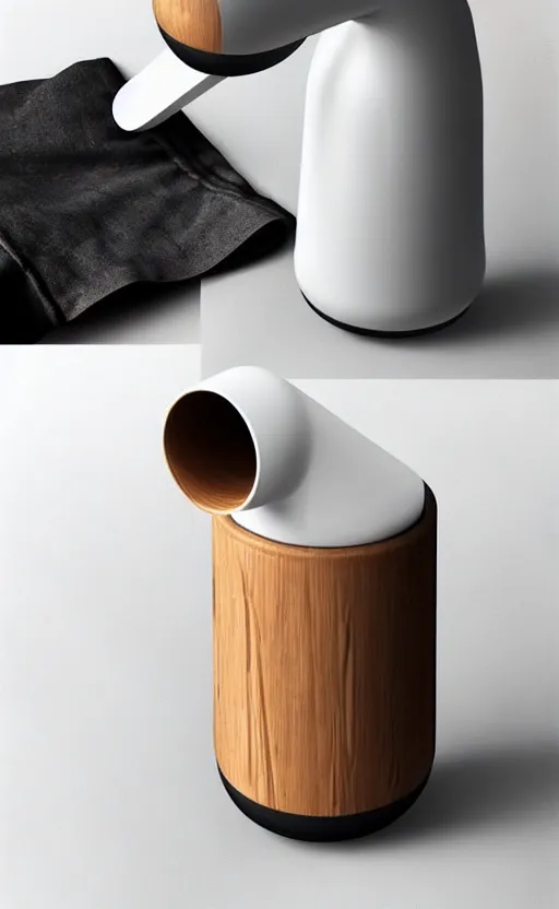 Image similar to a stylish handheld electric beverage mixer ; natural materials ; industrial design ; behance ; le manoosh ; pinterest ; if design award ; reddot design award