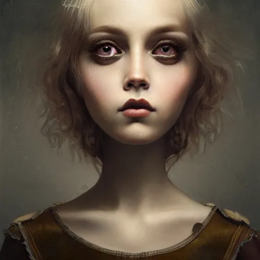Image similar to a single lonely dollpunk female posing, detailed, realistic eyes, symmetry body features, award winning, by Tom Bagshaw