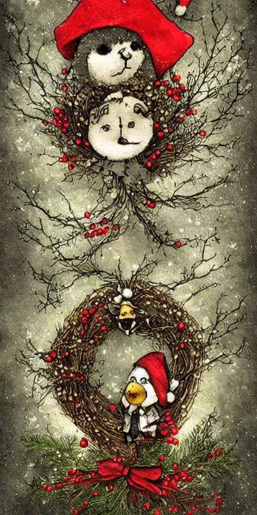 Prompt: a christmas wreath scene by alexander jansson