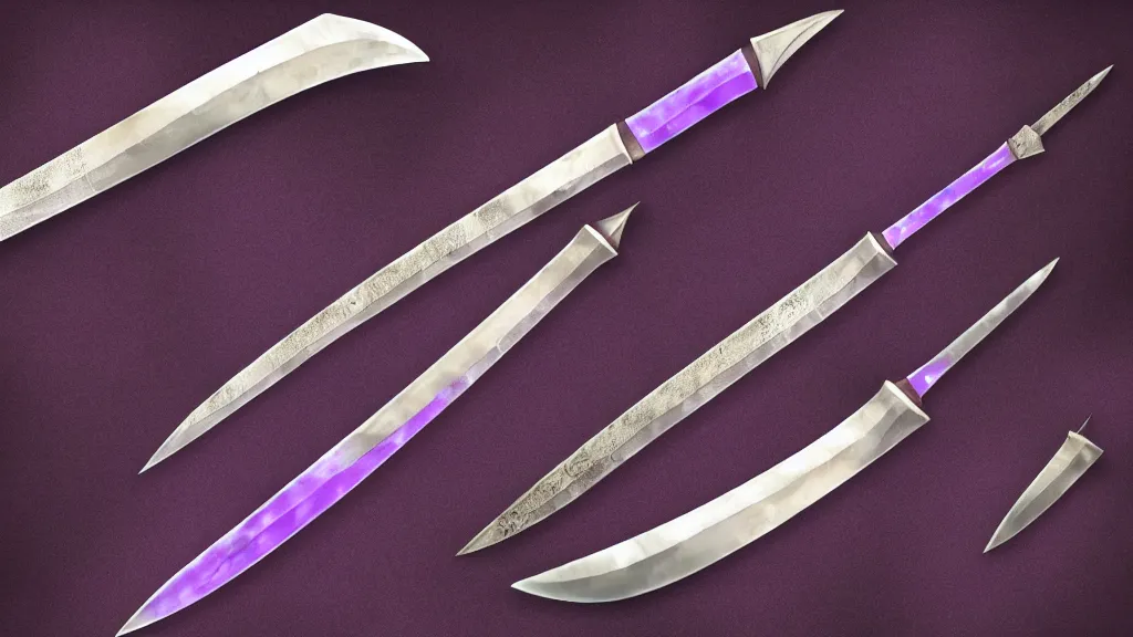 Image similar to medieval broad sword, purple aura, purple inscription, intrinsic design, hyper detailed, 4 k, 8 k