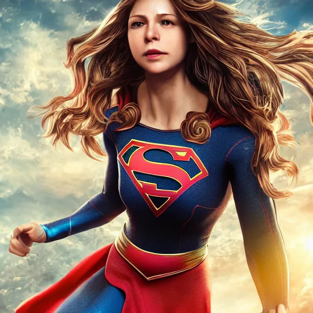 Image similar to supergirl, centred, very long hair, hd, hyperdetailed illustration by irakli nadar, intricate linework, bright colors, octopath traveler, final fantasy, unreal engine 5 highly rendered, global illumination, radiant light