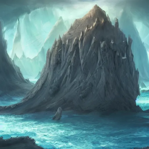 Image similar to a mysterious island, painting, in the style of magic the gathering, fantastical, concept art