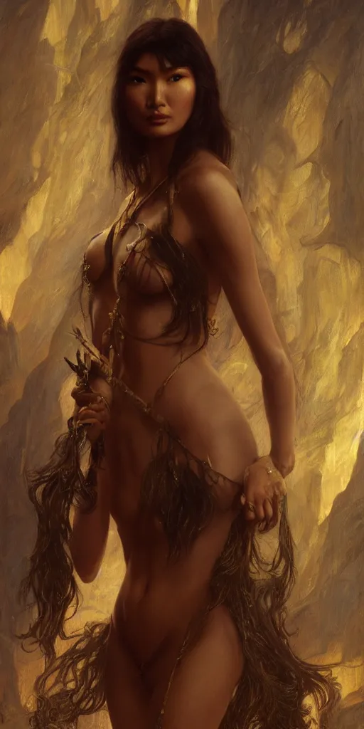 Prompt: gemma chan, beautiful passionate exotic dancer, dungeons and dragons, masterpiece by edgar maxence and ross tran and michael whelan, frank frazetta, gustav dore, 8 k, octane render