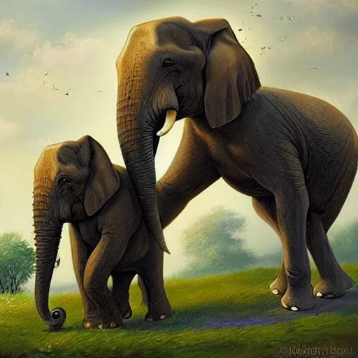 Prompt: elephants playing together, fantasy art