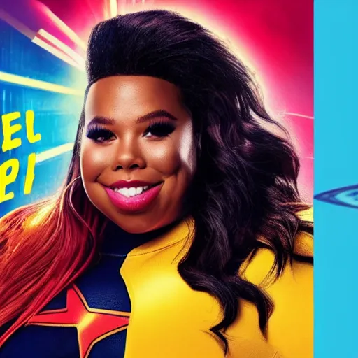 Image similar to Amber Riley as a superhero in the MCU, promo image, movie poster, entertainment weekly