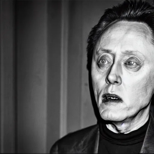Image similar to Christopher Walken as a vampire, night vision, photography