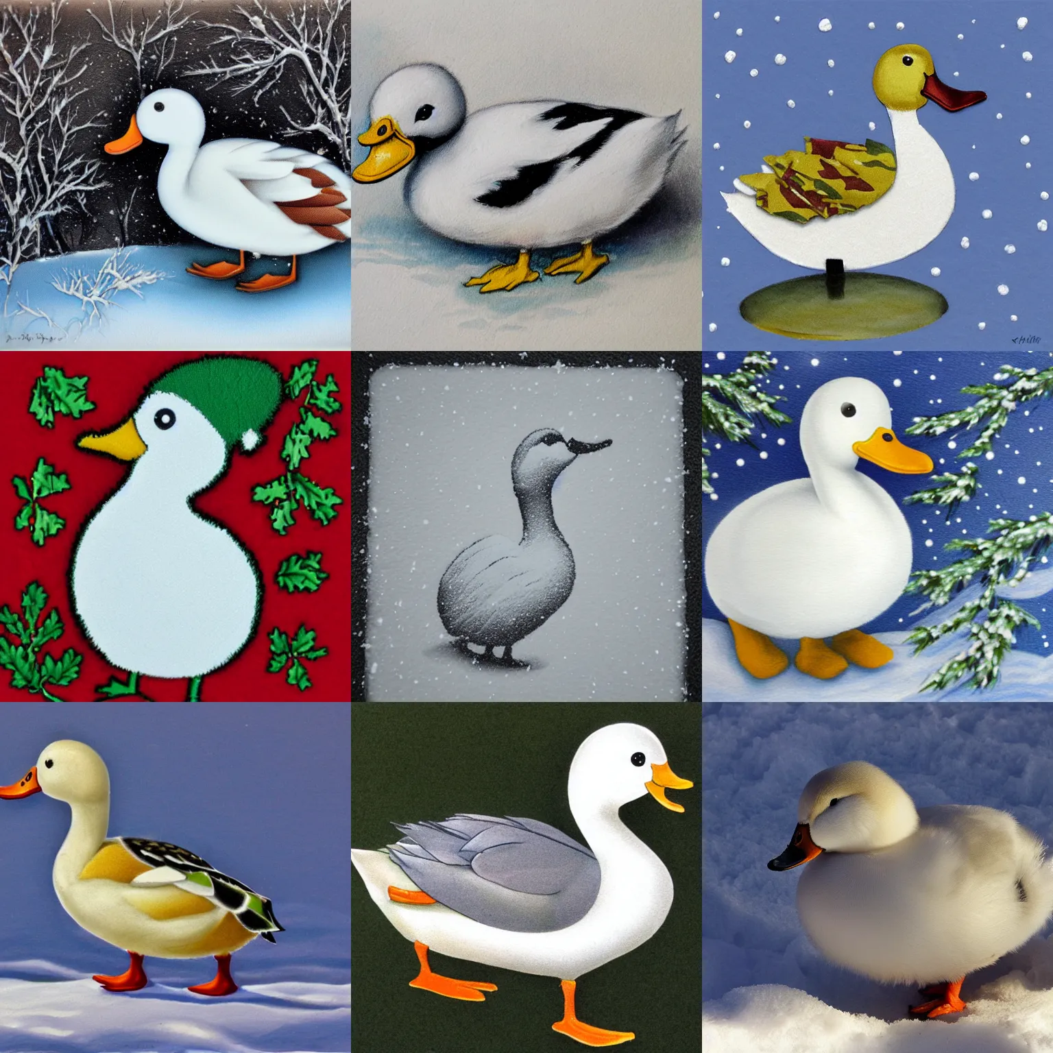 Prompt: snowy duck, excessively detailed