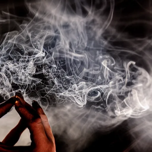 Image similar to smoke hands, lasers, darkness, macro, wide angle, elaborate, smoke, highly detailed, beautiful lighting