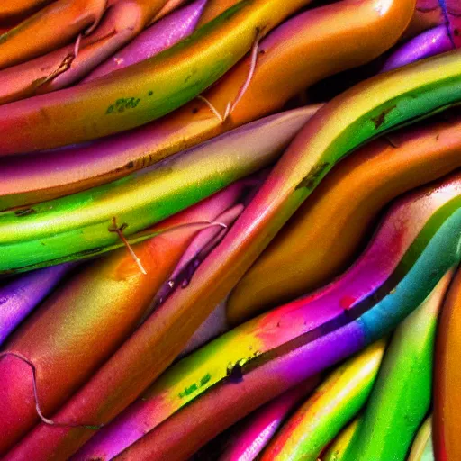 Prompt: colorful slugs intertwining, hd closeup, nature photography, featured