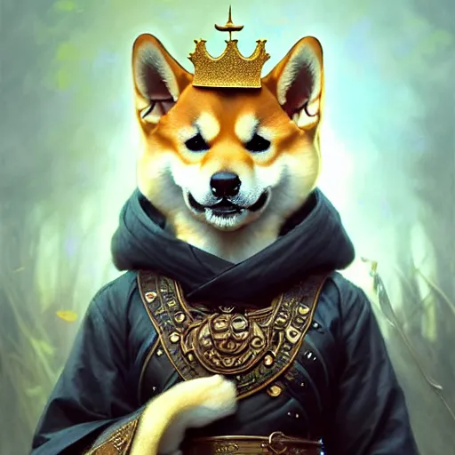 Prompt: portrait painting of a cute shiba inu warrior with crown, ultra realistic, concept art, intricate details, eerie, highly detailed, photorealistic, octane render, 8 k, unreal engine. art by artgerm and greg rutkowski and charlie bowater and magali villeneuve and alphonse mucha