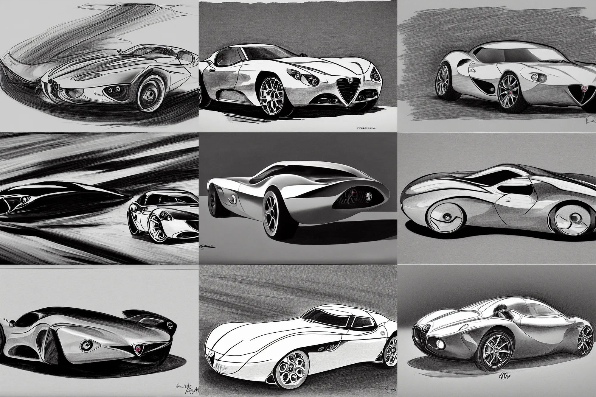 Prompt: alfa romeo disco volante, black and white, sketch, detailed