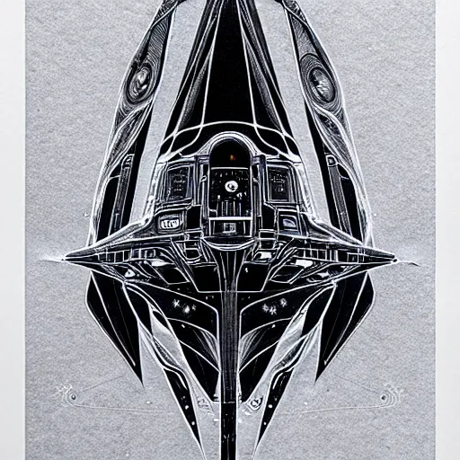 Image similar to starship enterprise, symmetry, black paper, by jean - baptiste monge