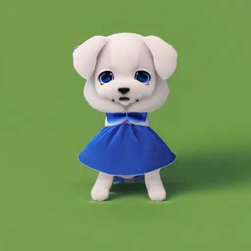 Image similar to cute fumo plush of a canine girl in a blue dress, velvet, vray