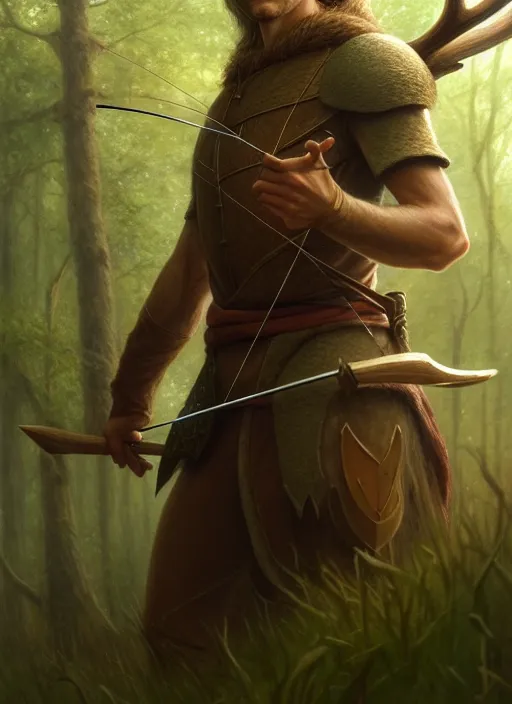 Image similar to a film still portrait of a deer elven archer, finely detailed features, cinematic lighting, perfect art, brian jacques redwall woodland, forest, intricate, artstation, trending on pixiv fanbox, painted by brian jacques greg rutkowski, studio ghibli, fantasy, 4 k