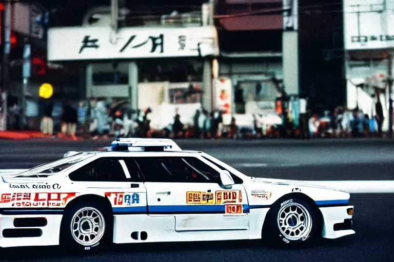 Prompt: single racecar 1 9 9 8 audi quattro, bmw m 1, movie still, vintage footage on tokyo streets, volumetric lighting, f 8 aperture, cinematic eastman 5 3 8 4 film