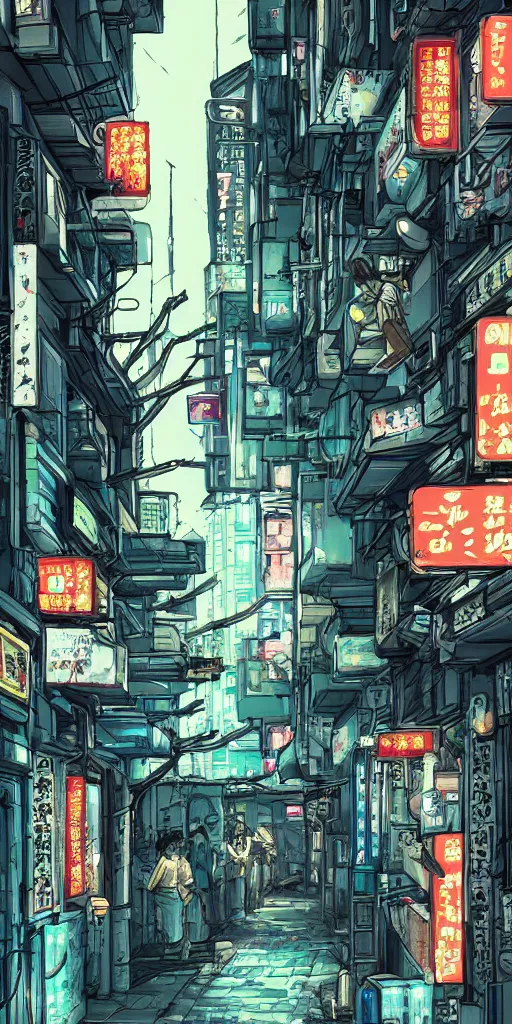 Image similar to a back alley in cyberpunk Tokyo by kirokaze