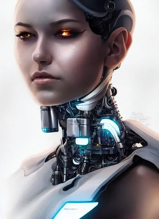 Image similar to portrait of a cyborg woman who turns her head to the ((((((right))))) left+50 (((((up))))) (((((down))))) by Artgerm,eyes closed , biomechanical, hyper detailled, trending on artstation