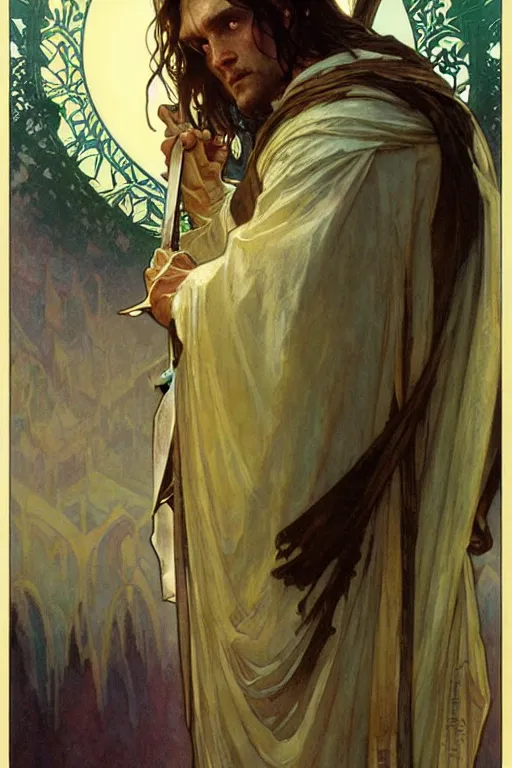 Prompt: The lord of the rings, fantasy, painting by greg rutkowski and alphonse mucha