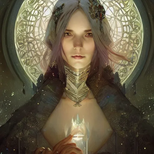 Image similar to the way is the harmony of the universe, fantasy, fantasy magic, undercut hairstyle, dark light night, intricate, elegant, sharp focus, illustration, highly detailed, digital painting, concept art, matte, art by wlop and artgerm and greg rutkowski and alphonse mucha, masterpiece