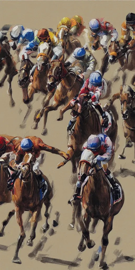 Image similar to oil painting scene from Horse racing by kim jung gi