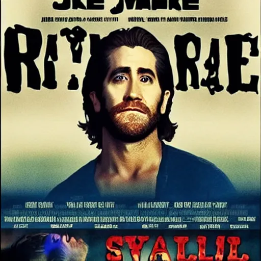 Image similar to a movie poster of Jake Gyllenhaal as patrick Swayze sitting in a hot tub in the movie Road House