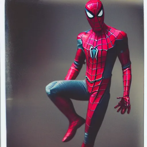 Image similar to a single iron man and spider - man hybrid, dslr, polaroid