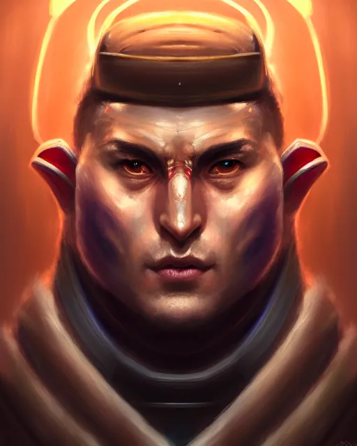 Image similar to face portrait of nikola jokic as a muscular ronin samurai, wearing a haori, by wlop and peter mohrbacher, dramatic action pose, extremely detailed shading, concept art, digital painting, trending on artstation, unreal engine 5, octane render, atmosphere, glow, cinematic lighting, full of color