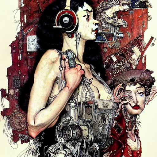 Image similar to portrait painted in norman rockwell style drawn by vania zouravliov and takato yamamoto, inspired by cyberpunk, intricate acrylic gouache painting, high detail, sharp high detail, artstation