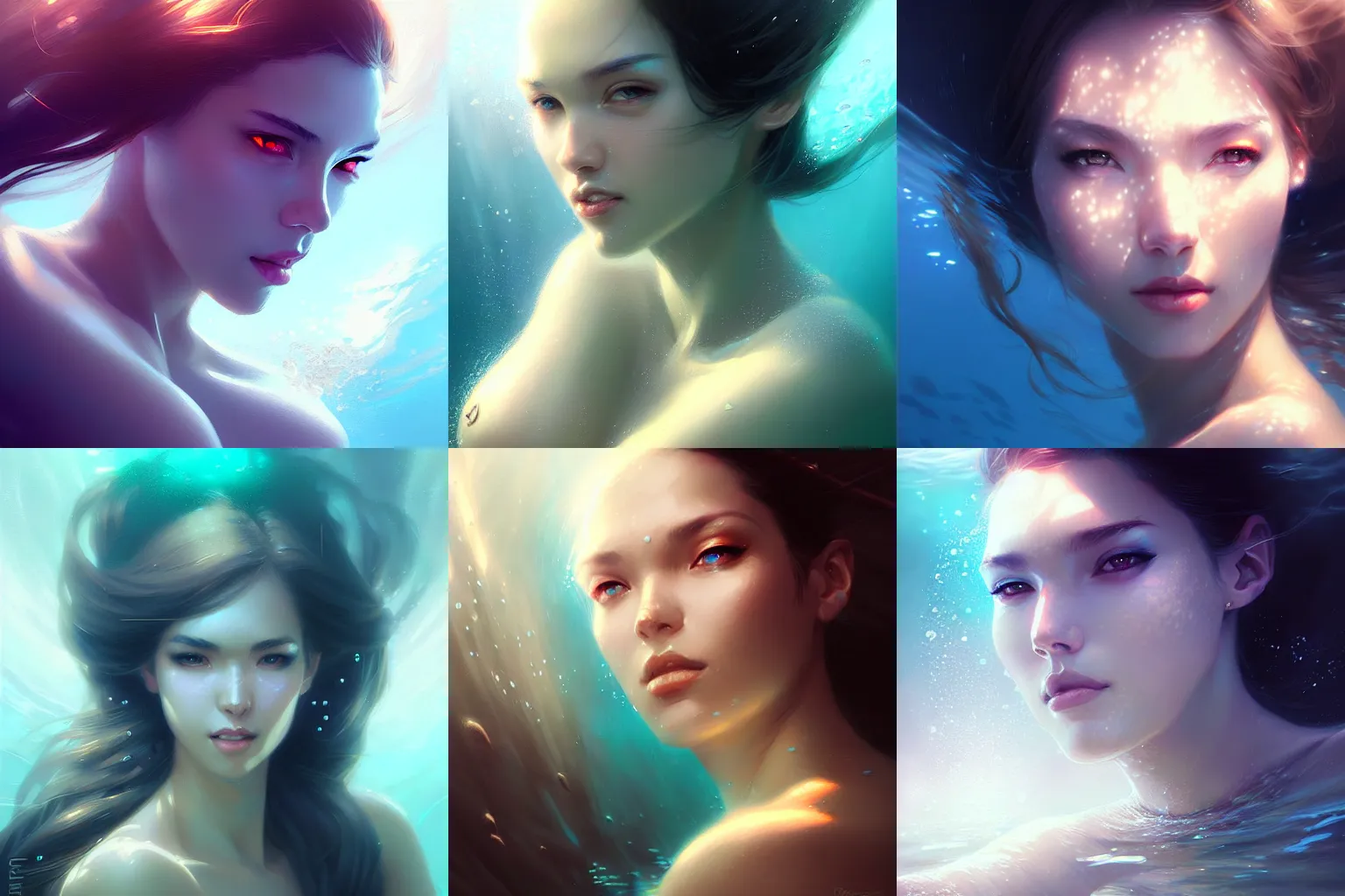 Prompt: portrait of a beautiful woman, underwater, sharp focus, digital painting, by greg rutkowski, by rossdraws, by artgerm.