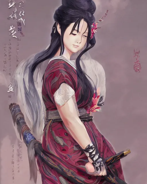 Image similar to A full-body anime portrait of Ssunbiki as a beautiful woman wearing a kimono from Skyrim, by Stanley Artgerm Lau, WLOP, Rossdraws, James Jean, Andrei Riabovitchevy, Marc Simonetti, and Sakimichan, trending on artstation