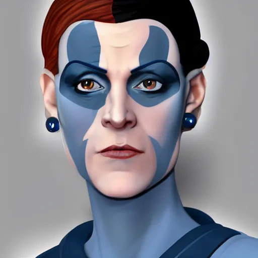 Prompt: grand admiral thrawn and karyn faro merged into one person, detailed, accurate, realistic, 4 k