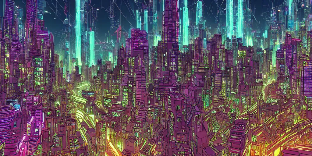 Prompt: tron city in the style of moebius dense urban detailed digital art 8k