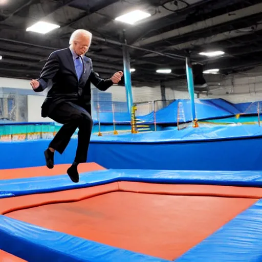 Image similar to Joe Biden jumping in a trampoline park