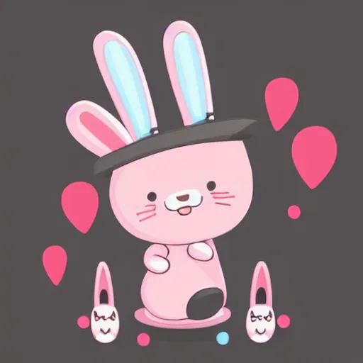 Prompt: amazing simple vector art, anthropomorphic pink rabbit character wearing a black bucket hat. Cute, kawaii, Cooky, bt21, Sanrio inspired. Beautiful artwork, Rabbt_character, rabbit_bunny, 獣, iconic character, detailed, 4K high resolution quality artstyle by artgerm, Guweiz, Pixiv, Instagram, dribbble, ArtstationHD