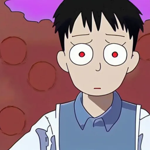 Prompt: Shinji Ikari meets rick and morty in new series crossover