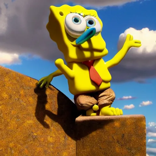 Prompt: SpongeBob Squarepants stone statue by Michelangelo, Dramatic Lighting by Brom, trending on Artstation, golden hour