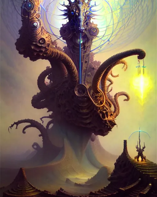Prompt: the chariot, tarot card, fantasy character portrait made of fractals, ultra realistic, wide angle, intricate details, the fifth element artifacts, highly detailed by peter mohrbacher, hajime sorayama, wayne barlowe, boris vallejo, aaron horkey, gaston bussiere, craig mullins