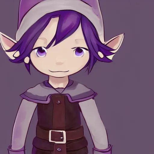 Image similar to little elf boy, purple tunic, white soft hair. light color palate, detailed soft painting, made in abyss art style, anatomically correct