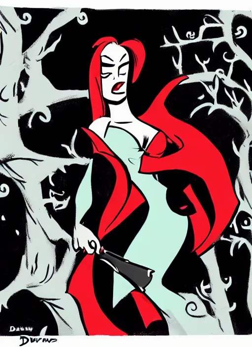 Image similar to bored female vampire, by darwyn cooke