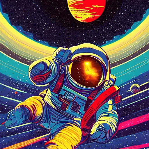 Prompt: astronaut space walking by dan mumford