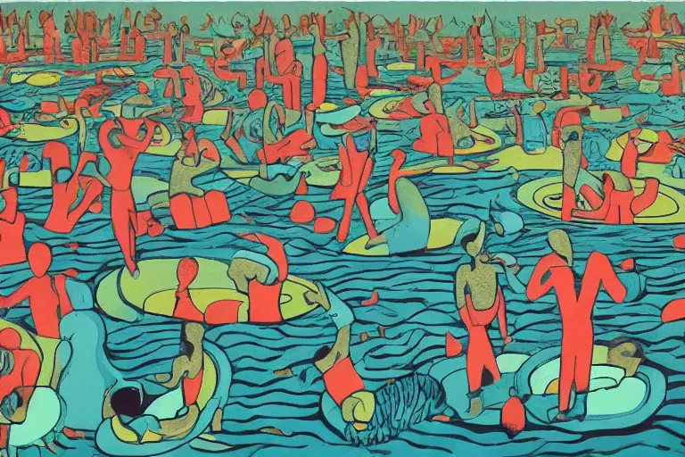 Prompt: lake is an entrance to the void by brecht evens, realistic people