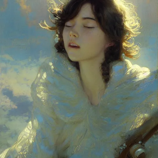 Prompt: detailed portrait of pretty anime girl, closed eyes, spring light, painting by gaston bussiere, craig mullins, j. c. leyendecker