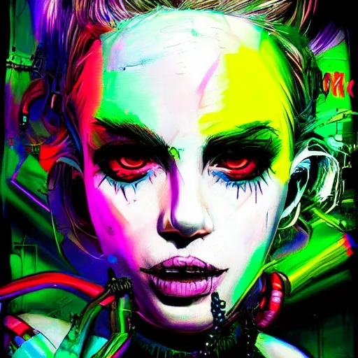 Image similar to splashes of neon, punk portrait made out of paint, trending on artstation, epic composition, emotional, beautiful, rendered in octane, highly detailed, realistic, tim burton comic book art, sharp focus