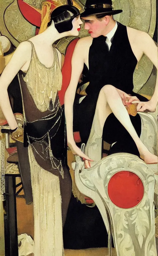 Prompt: an oil painting depicting high society life in the Jazz Age, 1920s style, smooth, Francis Coates Jones, Coles Phillips, Dean Cornwell, JC Leyendecker