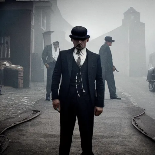 Prompt: mexican mafia member in peaky blinders, ominous, intimidating, cinematic