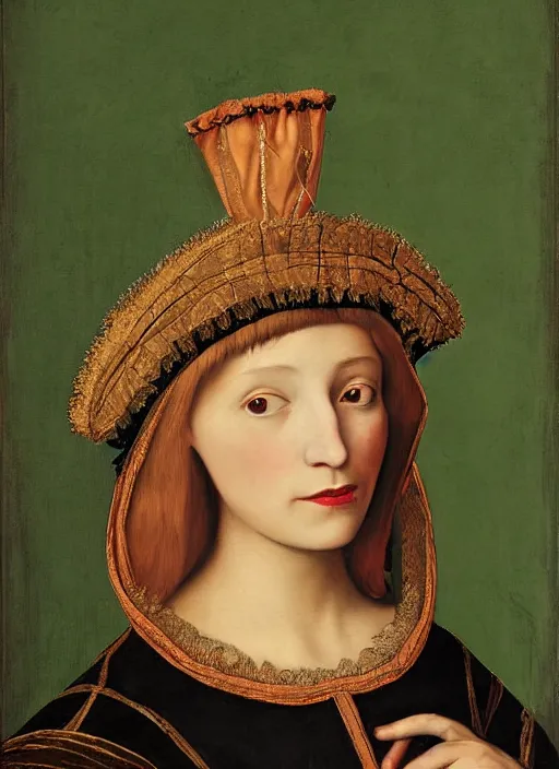 Prompt: portrait of young woman in renaissance dress and renaissance headdress, art by folon
