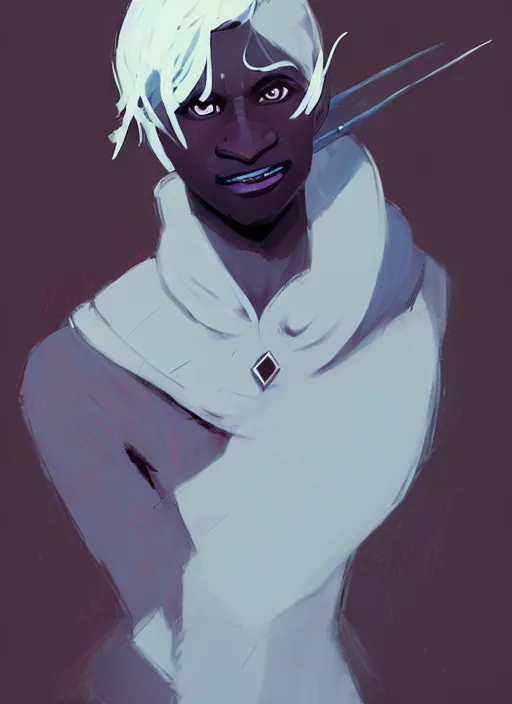 Image similar to ( ( ( ( ( portrait of male drow from dungeons and dragons. ) ) ) ) ) by atey ghailan, by greg rutkowski, by greg tocchini, by james gilleard, by joe fenton, by kaethe butcher, dynamic lighting, gradient light blue, brown, blonde cream and white color scheme, grunge aesthetic