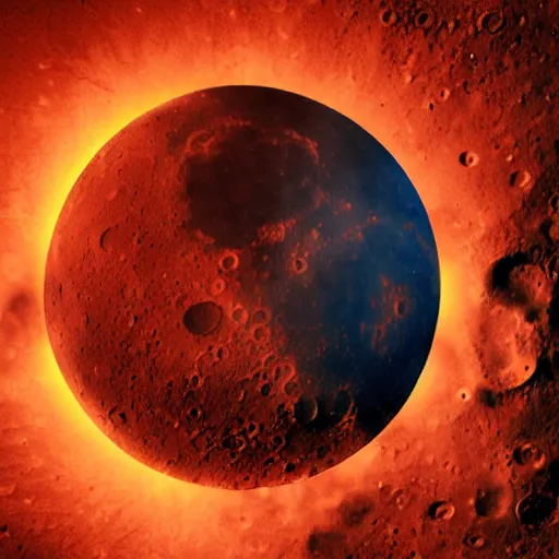 Prompt: the moon of Mars on fire