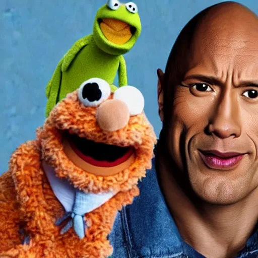 Image similar to Dwayne The Rock Johnson depicted as a muppet